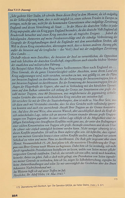 15.5.1941: Ein geheimer Brief Hitlers an Stalin erstmals in Deutsch in voller Länge: